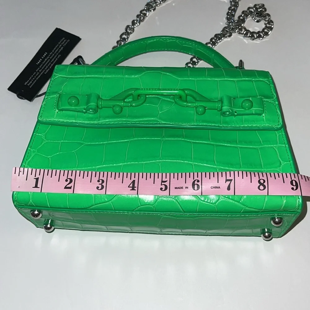 Rebecca Minkoff Croc Embossed Leather Crossbody Bag Neon Green NWT - Picture 15 of 17